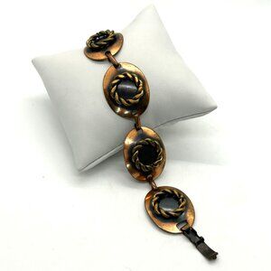 Vintage Copper-Tone Bracelet Copper-Tone Wreath Design Fold-Over Clasp 6.75 In